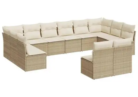 Set canapele de grădină cu perne, 12 piese, bej, poliratan - 2/3