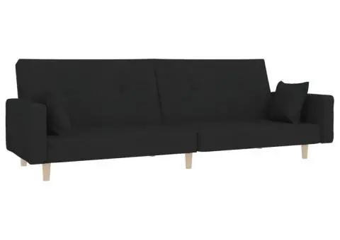 Canapea extensibilă cu 2 locuri, 2 perne, negru, textil - 2/5