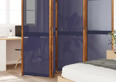 Paravan de cameră cu 5 panouri, albastru închis, 350x180 cm - 1/5