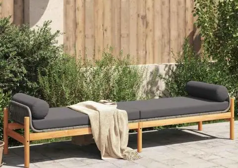 Bancă de grădină cu pernă, gri, poliratan/lemn acacia - 1/5