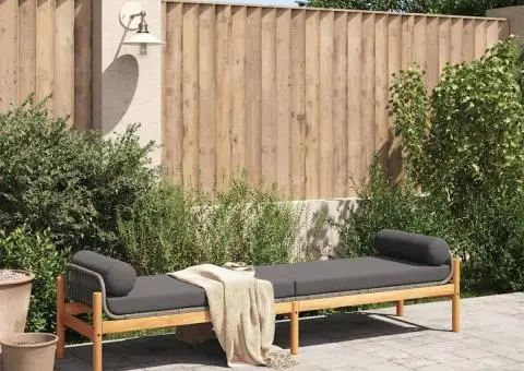 Bancă de grădină cu pernă, gri, poliratan/lemn acacia - 3/5