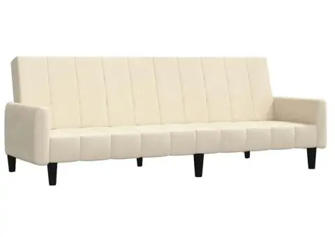 Canapea extensibilă cu 2 locuri, crem, catifea - 2/5