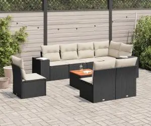 vidaXL Set mobilier de grădină cu perne, 9 piese, negru, poliratan