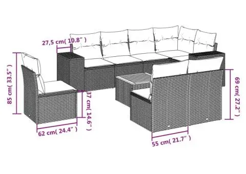 Set mobilier de grădină cu perne, 9 piese, negru, poliratan - 3/3