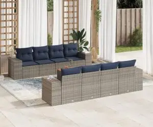vidaXL Set canapele de grădină, 9 piese, cu perne, gri, poliratan