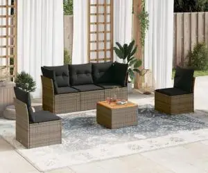 vidaXL Set mobilier grădină cu perne, 6 piese, gri, poliratan