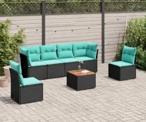 vidaXL Set canapele de grădină cu perne, 7 piese, negru, poliratan