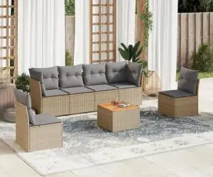 vidaXL Set canapele de grădină, 7 piese, cu perne, bej, poliratan