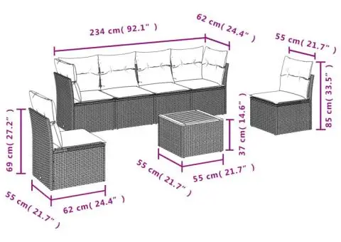 Set canapele de grădină, 7 piese, cu perne, bej, poliratan - 3/3