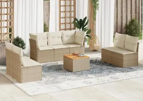 Set canapele de grădină, 8 piese, cu perne, bej, poliratan - 1/3