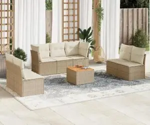 vidaXL Set canapele de grădină, 8 piese, cu perne, bej, poliratan