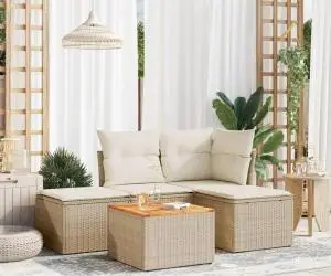 vidaXL Set canapele de grădină cu perne, 5 piese, bej, poliratan