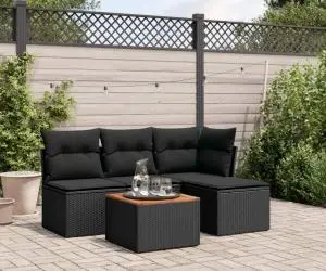 vidaXL Set mobilier de grădină cu perne, 5 piese, negru, poliratan
