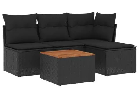 Set mobilier de grădină cu perne, 5 piese, negru, poliratan - 2/3