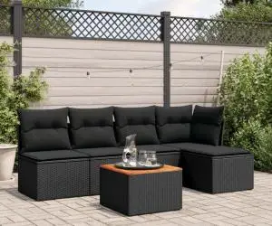 vidaXL Set mobilier de grădină cu perne, 6 piese, negru, poliratan