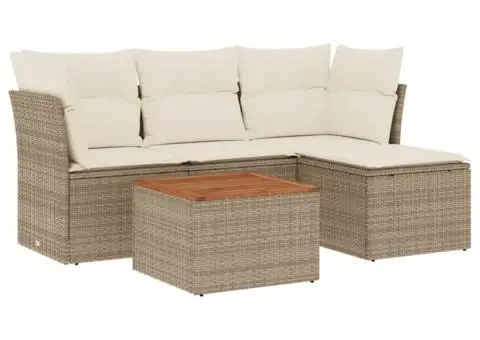 Set canapele de grădină cu perne, 5 piese, bej, poliratan - 2/3