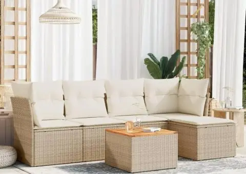 Set canapele de grădină cu perne, 6 piese, bej, poliratan - 1/3