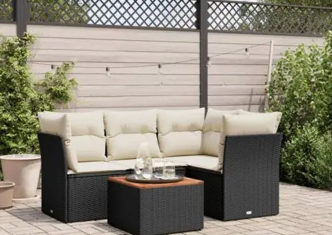 Set mobilier de grădină cu perne, 5 piese, negru, poliratan - 1/3