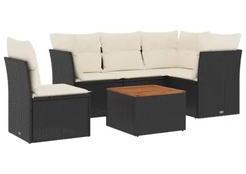 Set mobilier de grădină cu perne, 6 piese, negru, poliratan - 2/3