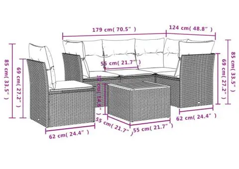 Set mobilier de grădină cu perne, 6 piese, negru, poliratan - 3/3