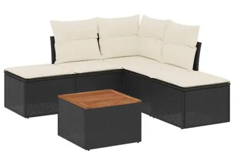 Set mobilier de grădină cu perne, 6 piese, negru, poliratan - 2/3