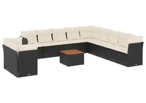 Set canapele de grădină, 12 piese, cu perne, negru, poliratan - 2/3