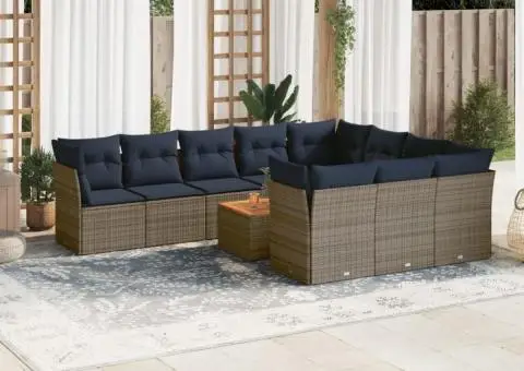 Set canapele de grădină cu perne, 11 piese, gri, poliratan - 1/3