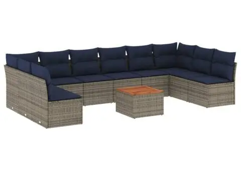 Set canapele de grădină cu perne, 11 piese, gri, poliratan - 2/3