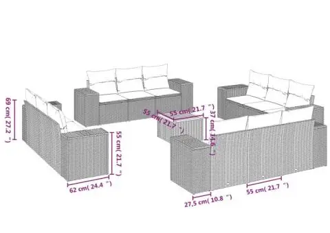 Set mobilier de grădină cu perne, 13 piese, negru, poliratan - 3/3