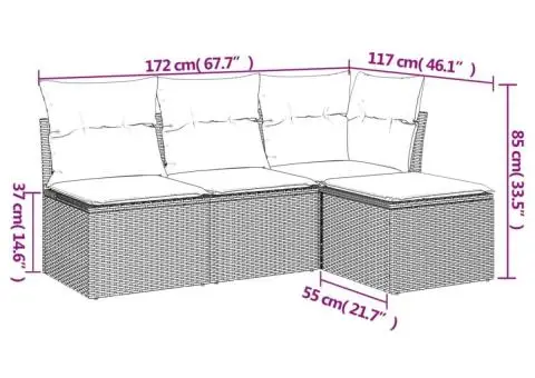 Set canapele de grădină, 4 piese, cu perne, bej, poliratan - 3/3