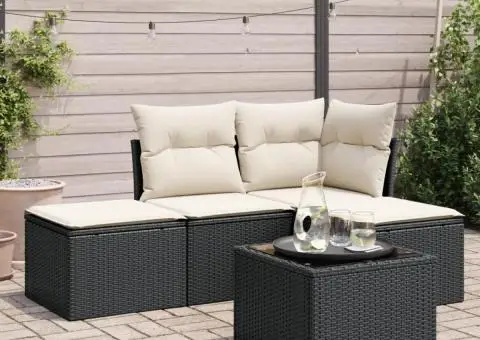 Set mobilier de grădină cu perne, 5 piese, negru, poliratan - 1/3