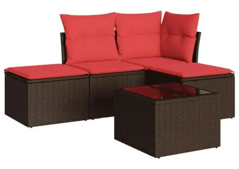 Set canapele de grădină cu perne, 5 piese, maro, poliratan - 2/3