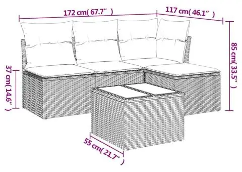 Set canapele de grădină cu perne, 5 piese, maro, poliratan - 3/3
