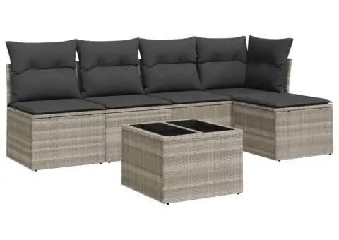 Set canapele de grădină cu perne, 6 piese gri deschis poliratan - 2/3