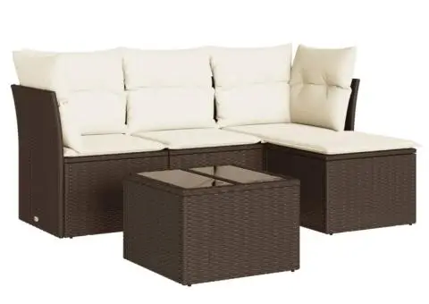 Set canapele de grădină cu perne, 5 piese, maro, poliratan - 2/3