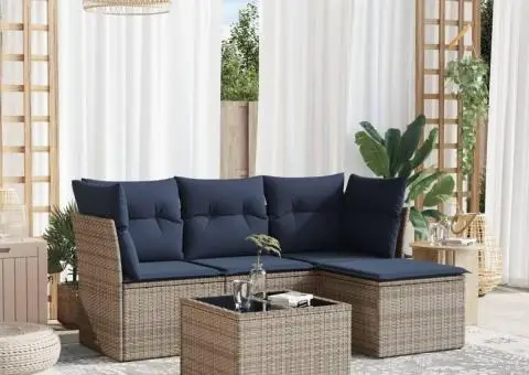 Set canapea de grădină cu perne, 5 piese, gri, poliratan - 1/3