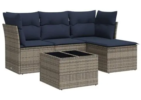 Set canapea de grădină cu perne, 5 piese, gri, poliratan - 2/3