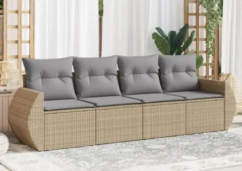 Set canapele de grădină, 4 piese, cu perne, bej, poliratan - 1/3