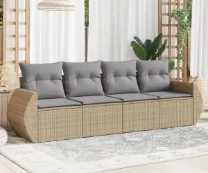 vidaXL Set canapele de grădină, 4 piese, cu perne, bej, poliratan