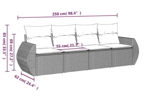 Set canapele de grădină, 4 piese, cu perne, bej, poliratan - 3/3