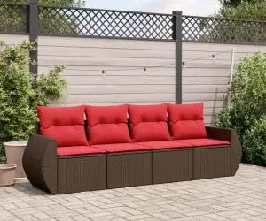 vidaXL Set canapele de grădină, 4 piese, cu perne, maro poliratan maro