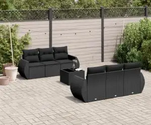 vidaXL Set canapele de grădină cu perne, 7 piese, negru, poliratan