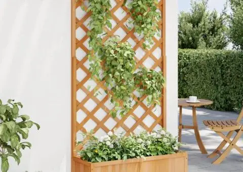 Jardinieră cu spalier, maro, lemn masiv de brad - 1/5