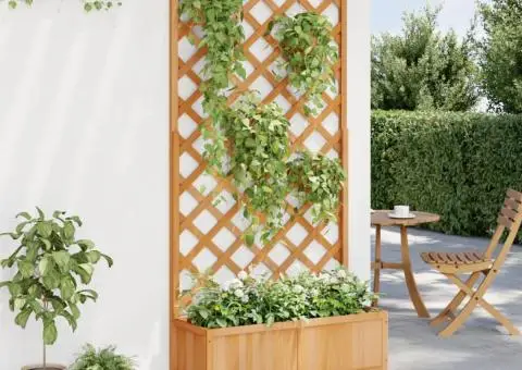 Jardinieră cu spalier, maro, lemn masiv de brad - 3/5