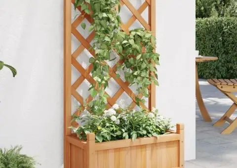 Jardinieră cu spalier, maro, lemn masiv de brad - 1/5