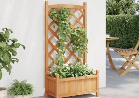 Jardinieră cu spalier, maro, lemn masiv de brad - 3/5