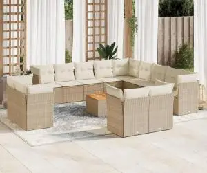vidaXL Set canapele de grădină, 14 piese, cu perne, bej, poliratan