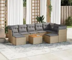 vidaXL Set canapele de grădină cu perne, 10 piese, bej, poliratan