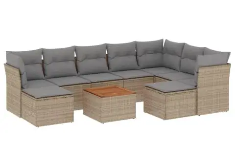 Set canapele de grădină cu perne, 10 piese, bej, poliratan - 2/3