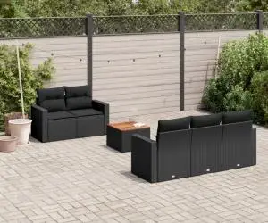 vidaXL Set mobilier de grădină cu perne, 6 piese, negru, poliratan